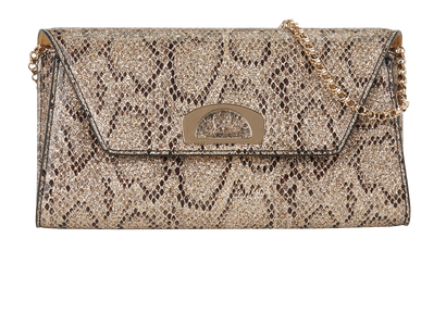 Snake Print Clutch with Chain, front view